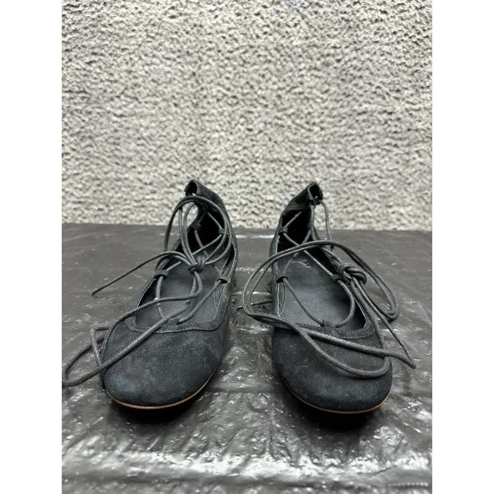 Joie Jenessa Suede Lace-Up Ballerina Flats Black Womens Size 38.5 EU